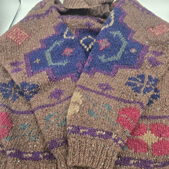 Outback Red Sweater Women Large Brown Purple Aztec Diamond Shawl Relaxed Wool - Picture 9 of 10